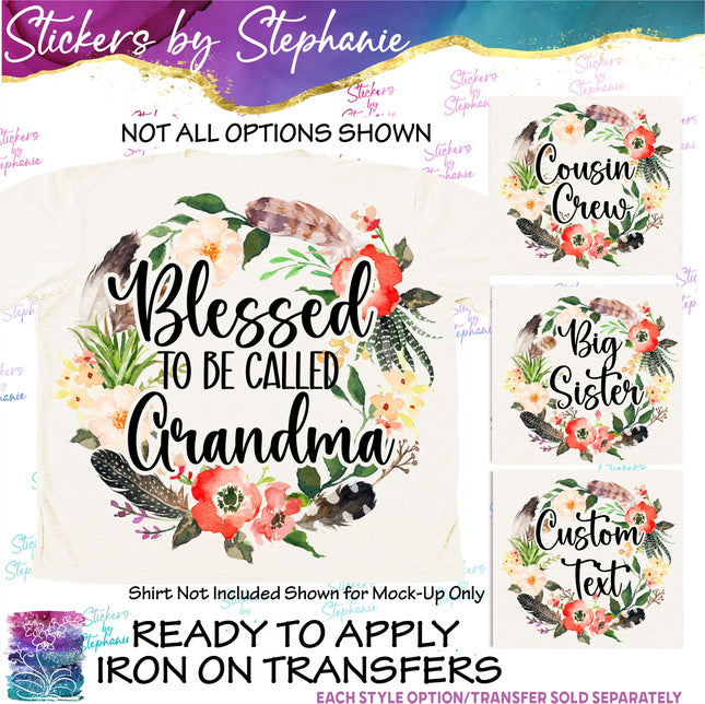 (s06-020) Poppy Flower Feather Wreath Custom Text Iron-On Transfer