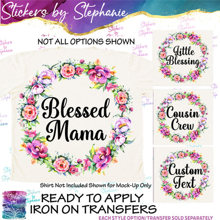 (s06-022) Rose Floral Wreath Custom Text Iron-On Transfer or Sticker
