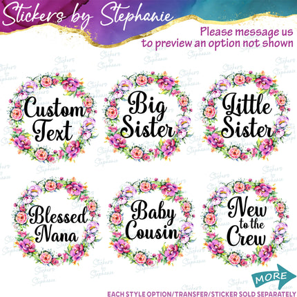 (s06-022) Rose Floral Wreath Custom Text Iron-On Transfer or Sticker