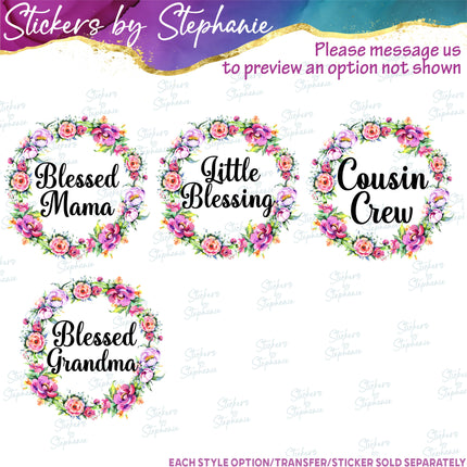 (s06-022) Rose Floral Wreath Custom Text Iron-On Transfer or Sticker