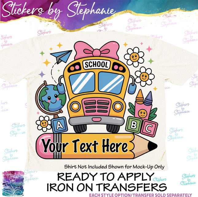 (s06-024) School Bus Split Name Text Custom Iron-On Transfer