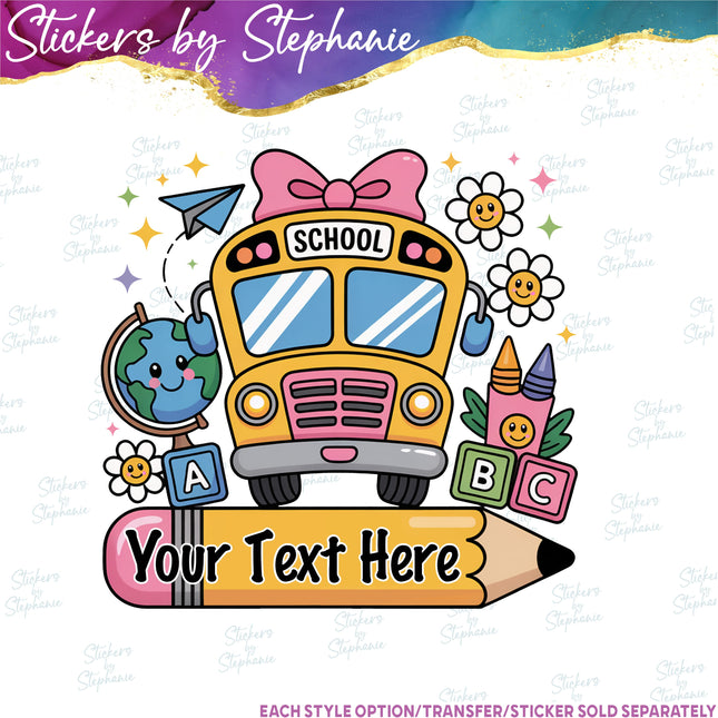 (s06-024) School Bus Split Name Text Custom Iron-On Transfer