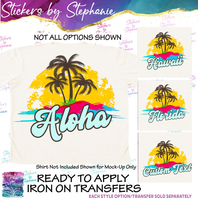 (s06-003) Palm Tree Sunset Custom Iron-On Transfer