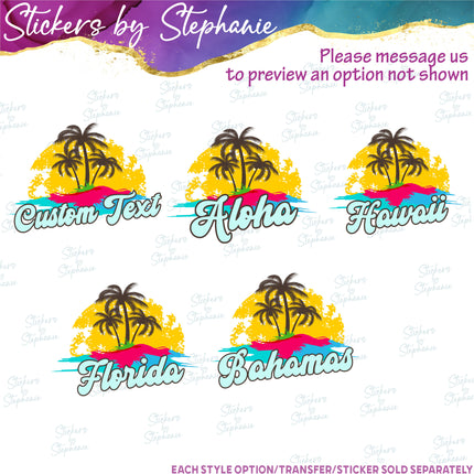 (s06-003) Palm Tree Sunset Custom Iron-On Transfer or Sticker