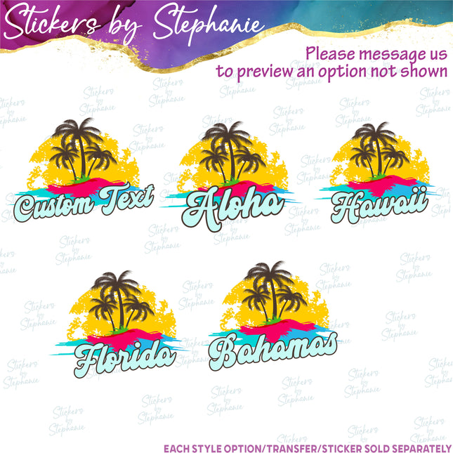 (s06-003) Palm Tree Sunset Custom Iron-On Transfer