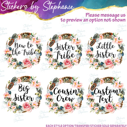 (s06-034) Rose Flower Wreath Feathers Custom Text Iron-On Transfer
