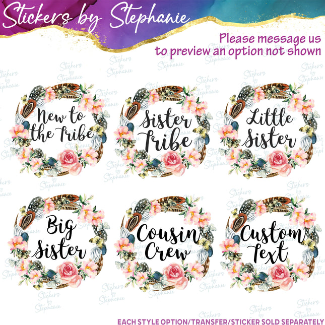 (s06-034) Rose Flower Wreath Feathers Custom Text Iron-On Transfer