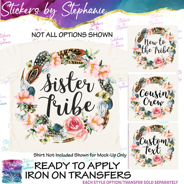 (s06-034) Rose Flower Wreath Feathers Custom Text Iron-On Transfer