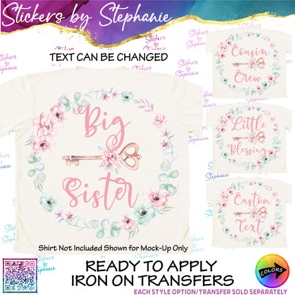(s06-035) Floral Wreath Key Custom Text Iron-On Transfer or Sticker