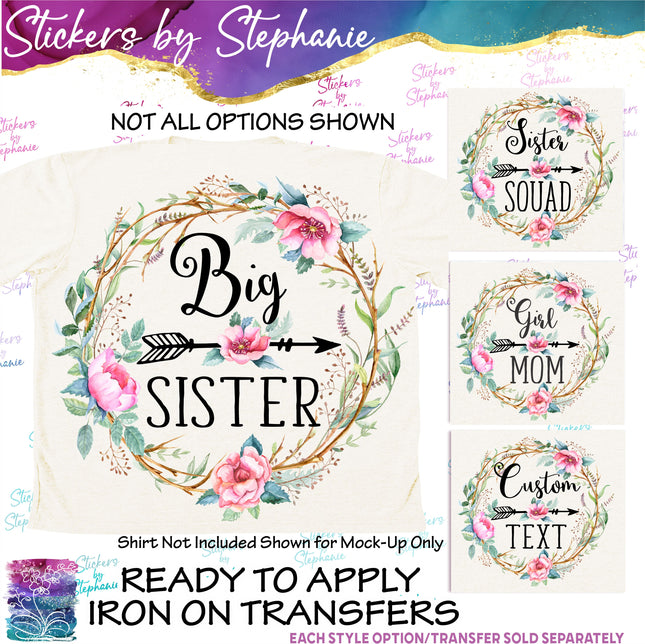 (s06-037) Rose Floral Wreath Custom Text Iron-On Transfer
