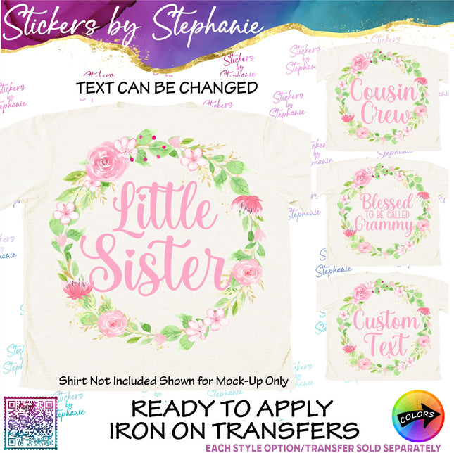 (s06-038) Rose Floral Wreath Custom Text Iron-On Transfer
