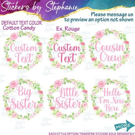 (s06-038) Rose Floral Wreath Custom Text Iron-On Transfer or Sticker