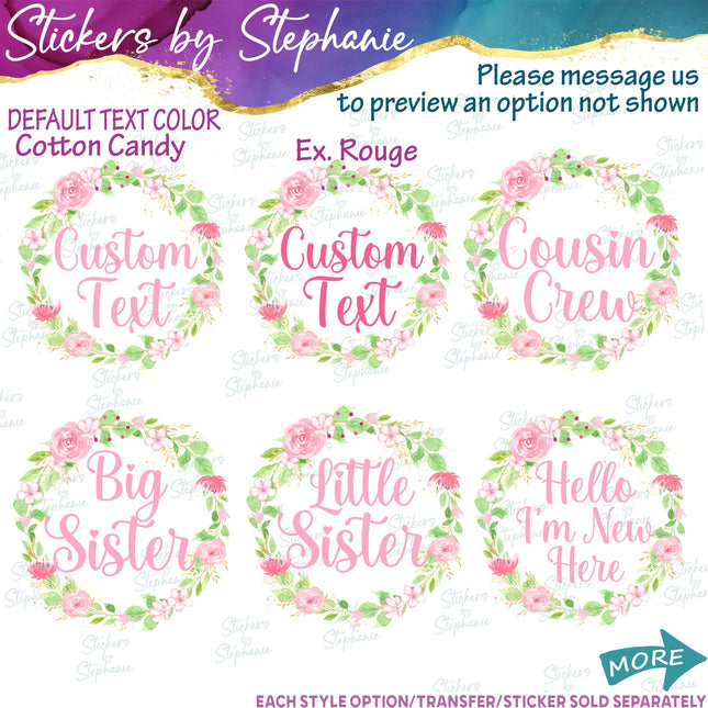 (s06-038) Rose Floral Wreath Custom Text Iron-On Transfer
