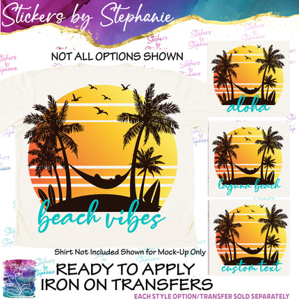 (s06-004) Palm Tree Beach Sunset Custom Iron-On Transfer or Sticker