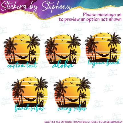 (s06-004) Palm Tree Beach Sunset Custom Iron-On Transfer or Sticker
