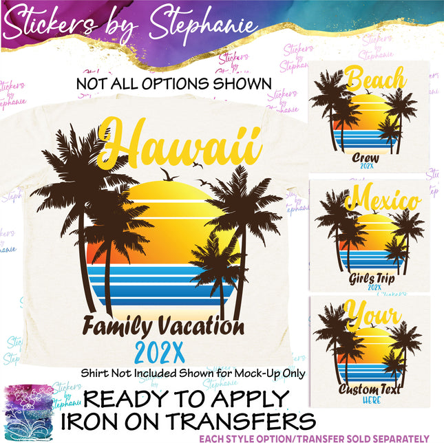 (s06-040) Palm Tree Sunset Custom Text Iron-On Transfer
