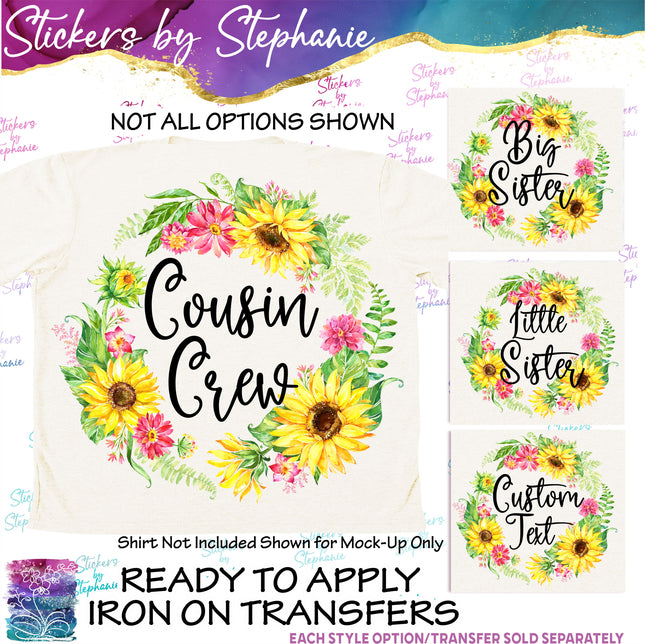 (s06-042) Sunflower Wreath Custom Text Iron-On Transfer