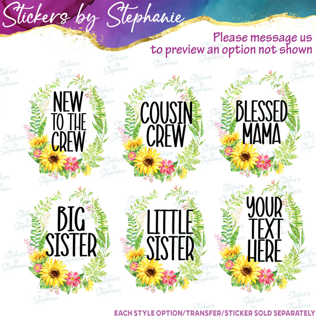 (s06-043) Sunflower Wreath Custom Text Iron-On Transfer