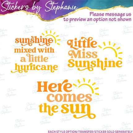(s06-044) Sun, Sunshine Phrases Custom Text Iron-On Transfer