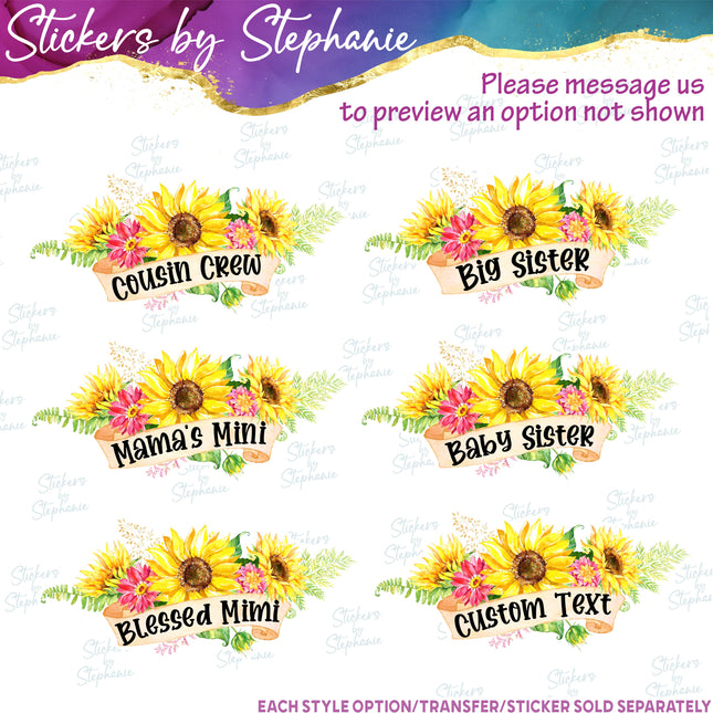 (s06-045) Sunflower Wreath Custom Text Iron-On Transfer