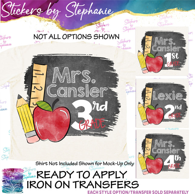 (s06-046) Student Teacher Name Grade Custom Text Iron-On Transfer