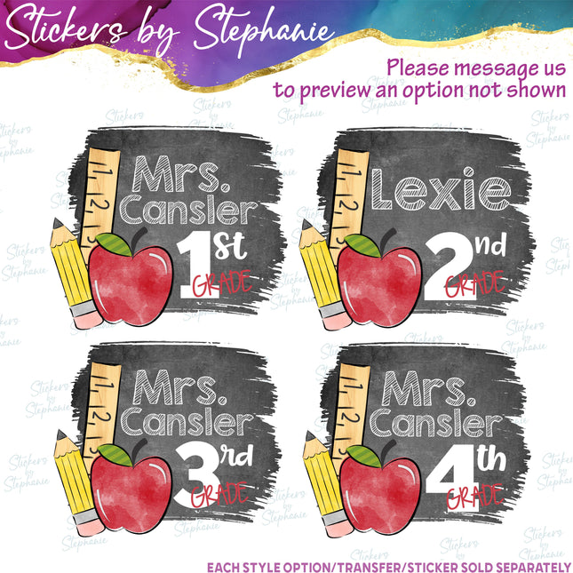 (s06-046) Student Teacher Name Grade Custom Text Iron-On Transfer