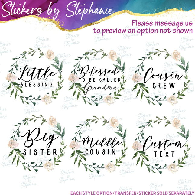 (s06-049) White Rose Floral Wreath Custom Iron-On Transfer