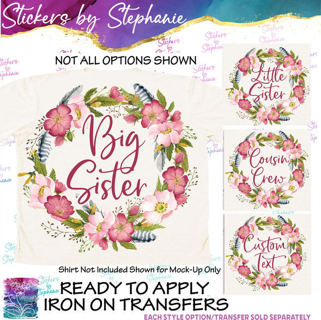(s06-005) Rose Floral Wreath Custom Text Iron-On Transfer