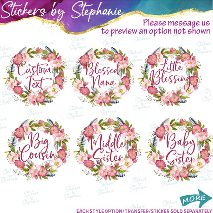 (s06-005) Rose Floral Wreath Custom Text Iron-On Transfer or Sticker