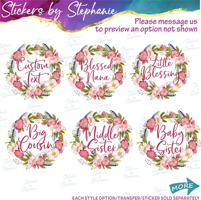 (s06-005) Rose Floral Wreath Custom Text Iron-On Transfer