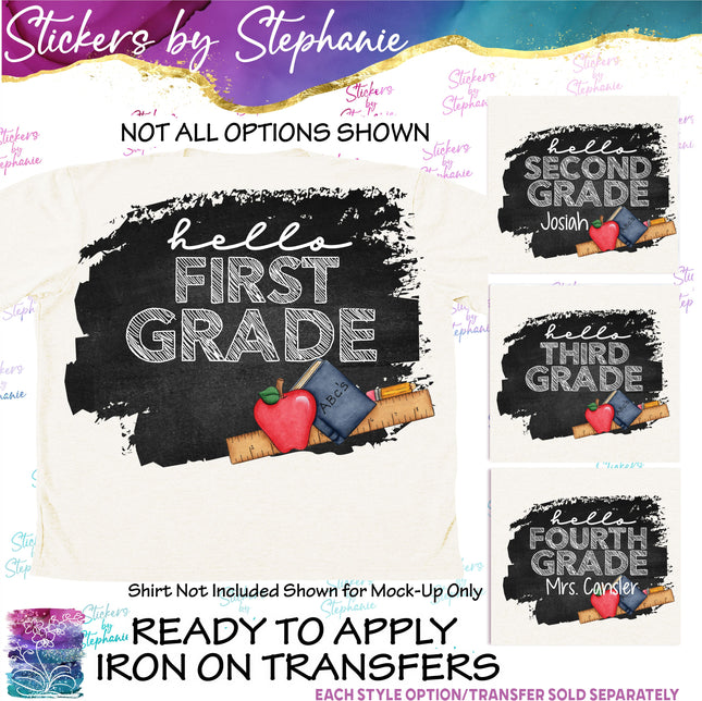 (s06-051) Blackboard Hello Grade Student Teacher Name Custom Iron-On Transfer
