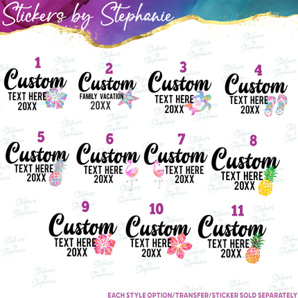 (s06-053) Tropical Family Vacation Custom Text Iron-On Transfer or Sticker