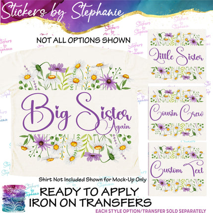 (s06-054) White Purple Daisy Daisies Flower Wreath Custom Text Iron-On Transfer
