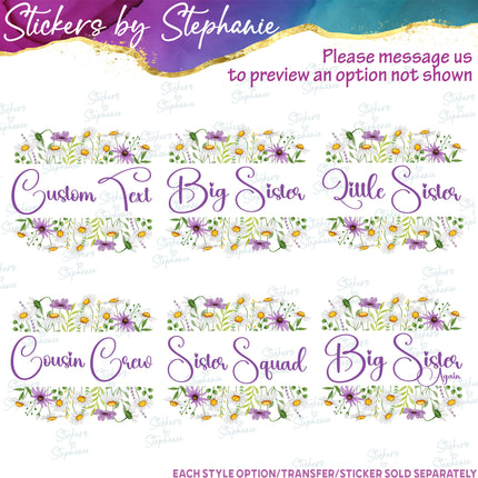 (s06-054) White Purple Daisy Daisies Flower Wreath Custom Text Iron-On Transfer