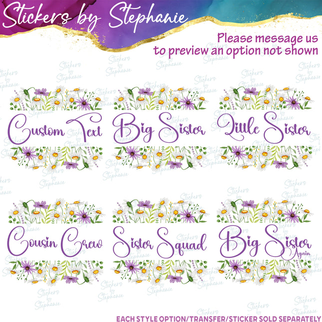 (s06-054) White Purple Daisy Daisies Flower Wreath Custom Text Iron-On Transfer