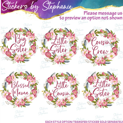 (s06-005) Rose Floral Wreath Custom Text Iron-On Transfer or Sticker