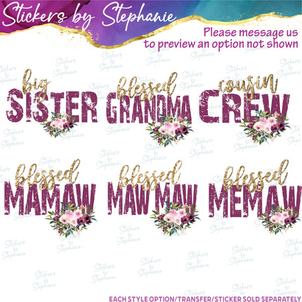 (s06-006) Burgundy Rose Floral Grunge Text Custom Iron-On Transfer or Sticker