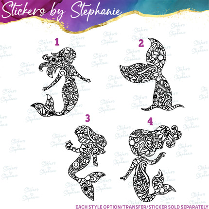 (s01-201) Mermaid Zentangle Iron-On Transfer or Sticker