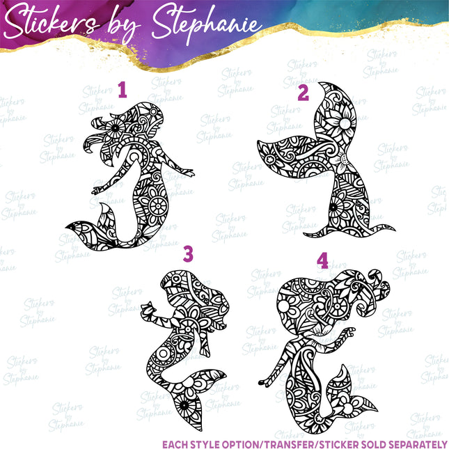 (s01-201) Mermaid Zentangle Iron-On Transfer