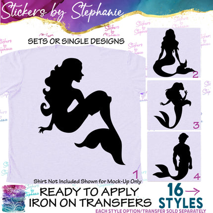(s01-203) Mermaid, Merman Silhouette Iron-On Transfer