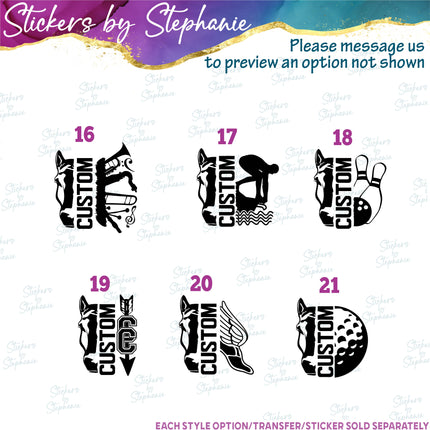 (s09-012) Horse Mascot Team Name Custom Text Iron-On Transfer or Sticker