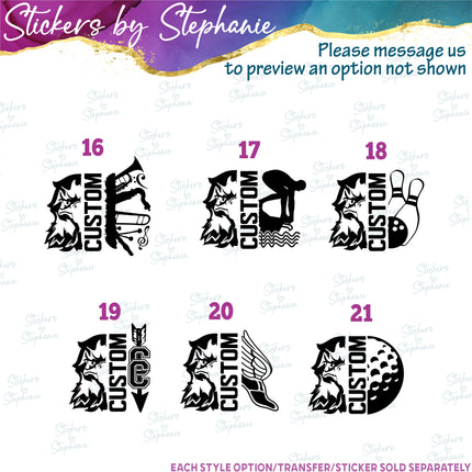 (s09-019) Hawk Mascot Team Name Custom Text Iron-On Transfer or Sticker