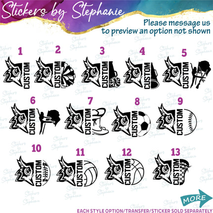 (s09-020) Owl Mascot Team Name Custom Text Iron-On Transfer or Sticker