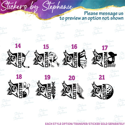 (s09-020) Owl Mascot Team Name Custom Text Iron-On Transfer or Sticker