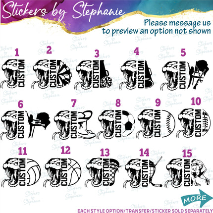 (s09-023) Snake Mascot Team Name Custom Text Iron-On Transfer or Sticker