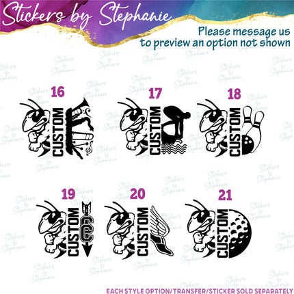 (s09-025) Bee Mascot Team Name Custom Text Iron-On Transfer or Sticker