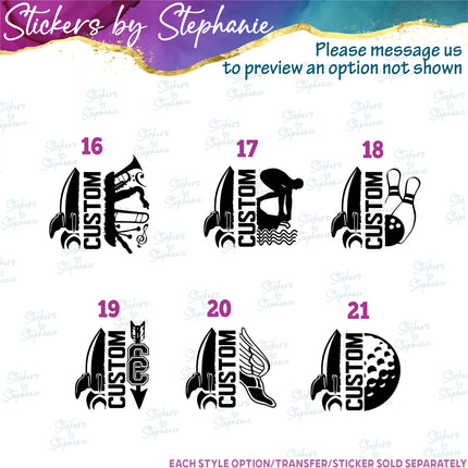 (s09-027) Rocket Mascot Team Name Custom Text Iron-On Transfer or Sticker