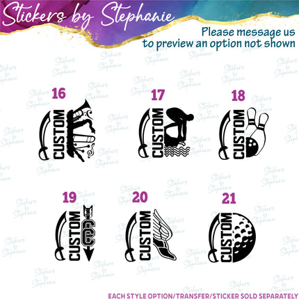 (s09-028) Sabre Mascot Team Name Custom Text Iron-On Transfer or Sticker