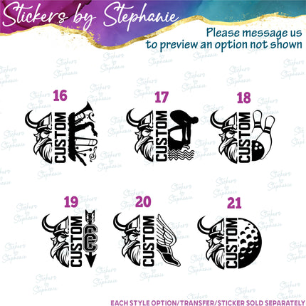 (s09-037) Viking Mascot Team Name Custom Text Iron-On Transfer or Sticker