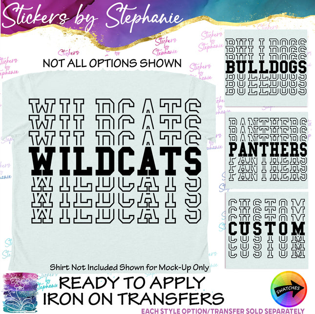 (s05-001) Stacked Team Name Custom Text Iron-On Transfer or Sticker